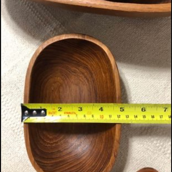 Oblong Teak Wood from Thailand Salad Bowl Set Service for 4 & Serving Utensils - Picture 8 of 10